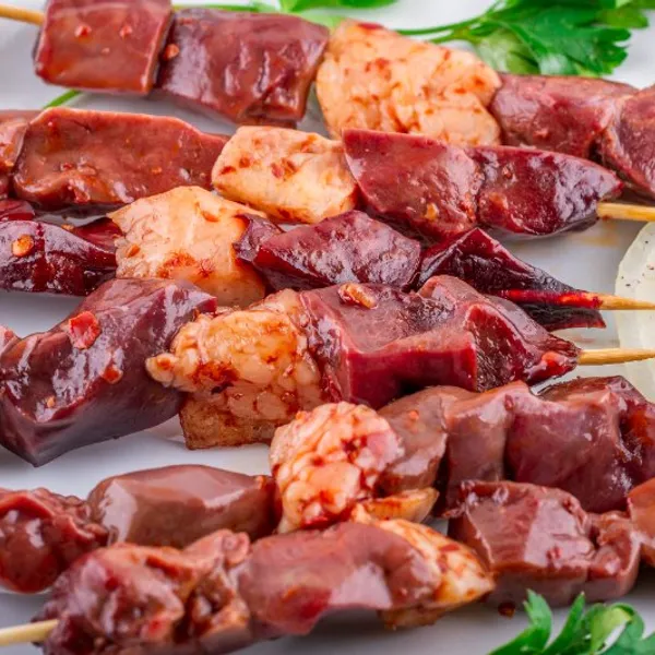 Brochette de cœurs de canard à la fleur de sel